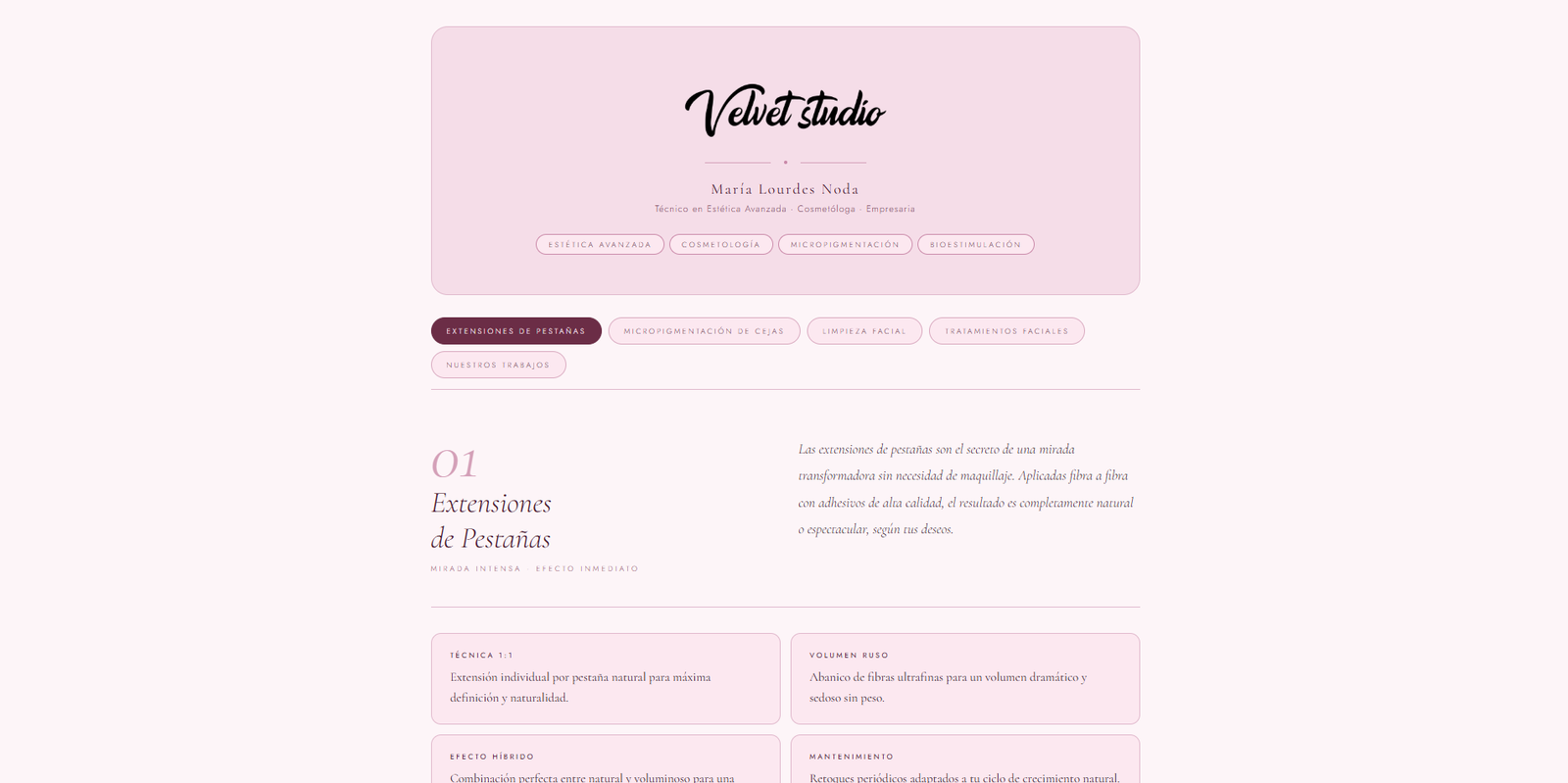 Previsualización de la web de Velvet Studio